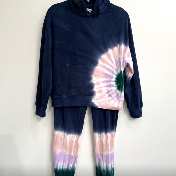 Wildfox French Terrycloth Navy Tie-Dye Hoodie & Jogger Set - Picture 1 of 14